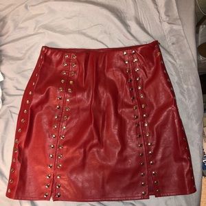 Red Faux Leather Skirt
